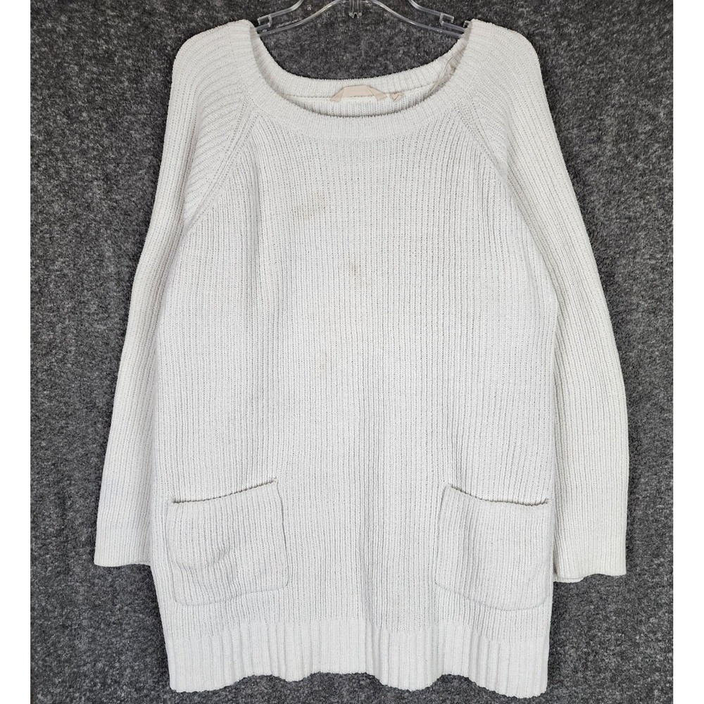 Soft Surroundings Sweater Womens 2X 59652 Cream Ribbed Pocket Chenille EUC